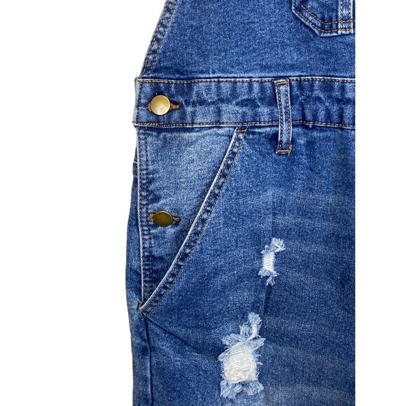 Vintage Y2K NWT Denim Distress Overalls Juniors Sz L Women Sz M Retro Festival - Picture 7 of 12